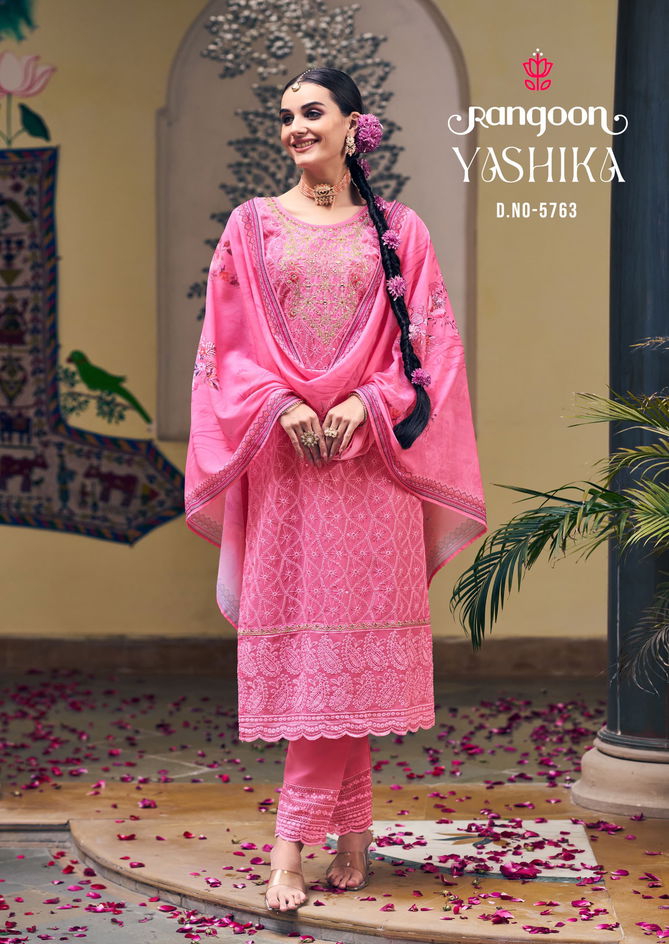 Yashika By Rangoon Schiffli Georgette Readymade Suits Exporters In India